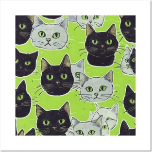 Black And White Cats Pattern Posters and Art